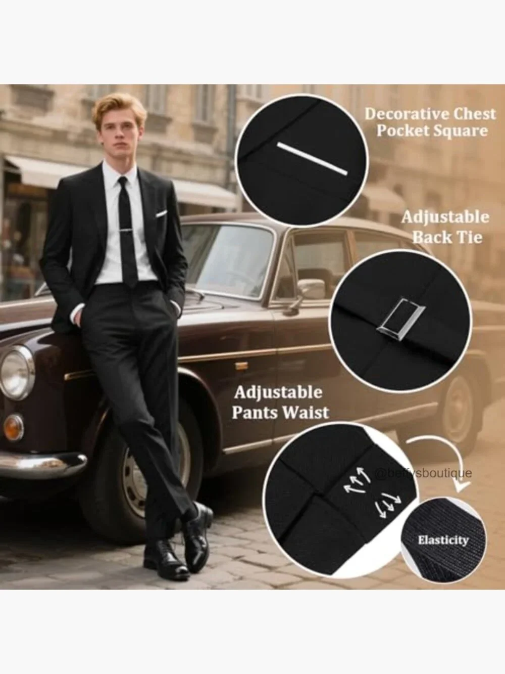 3-Piece Regular Fit Suit Set with Blazer Vest Pants Formal Wedding Prom - Picture 4 of 7